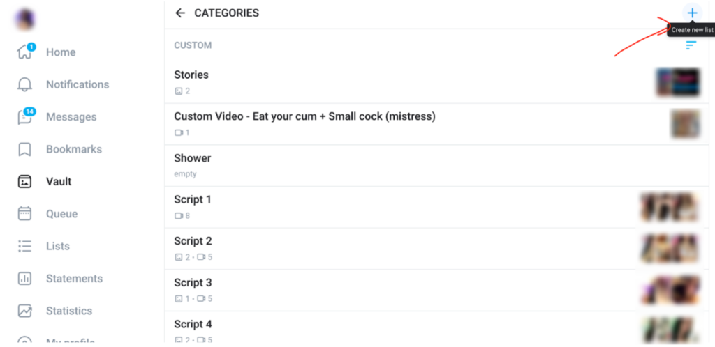 Create new list onlyfans valult