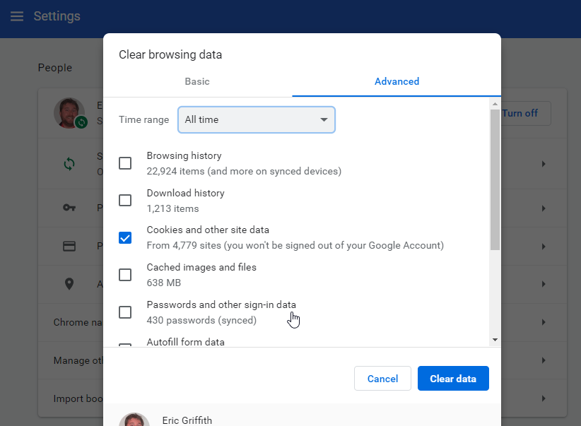 Clearing Cache and Cookies