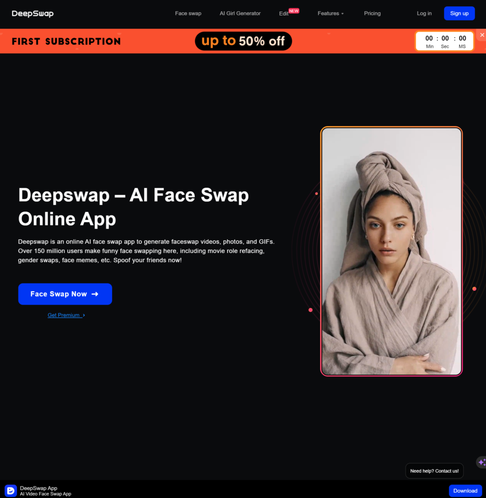 Outil d'application gratuit AI Porn Face Swap Deepswap.ai